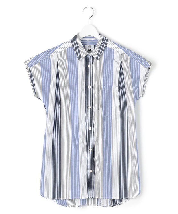 J.PRESS YORK STREET 【WOMEN】キャップスリーブ ストライプブラウス ブルー系1