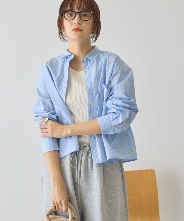 AMERICAN HOLIC 【イージーケア】ショート丈ストライプシャツ Stripe Sax