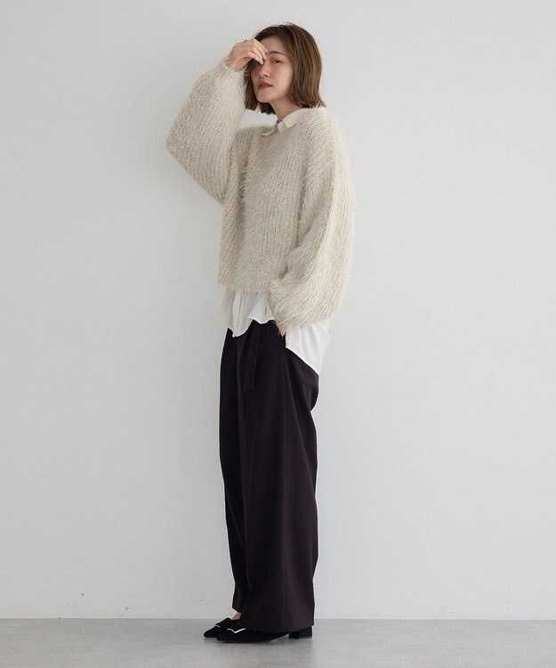 YECCA VECCA ラメシャギーボートネックニット Light Beige