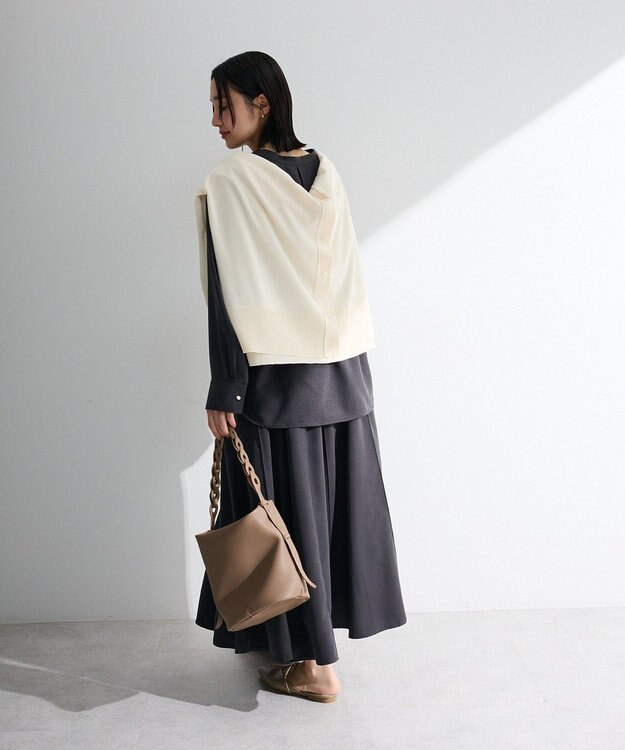 Green Parks ＳＥＴ２点スキッパーブラウス＋プリーツスカート Charcoal Gray