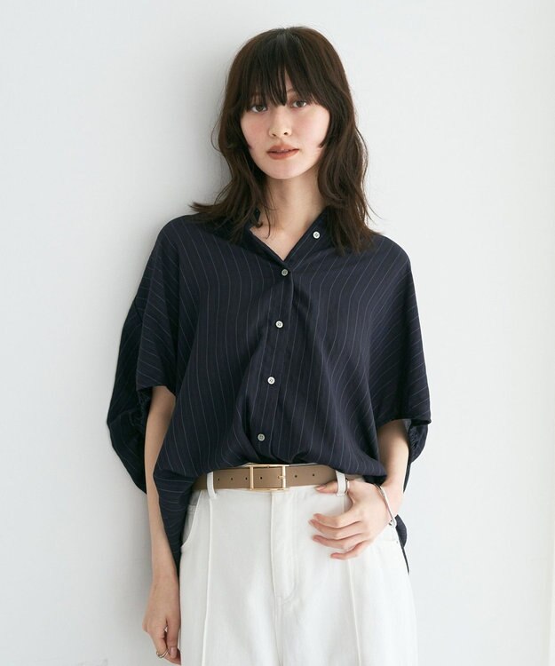 YECCA VECCA 【セットアップ可能】ストライプ柄シャツ Navy