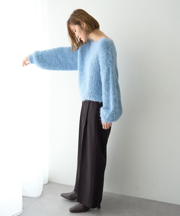 YECCA VECCA ラメシャギーボートネックニット Blue