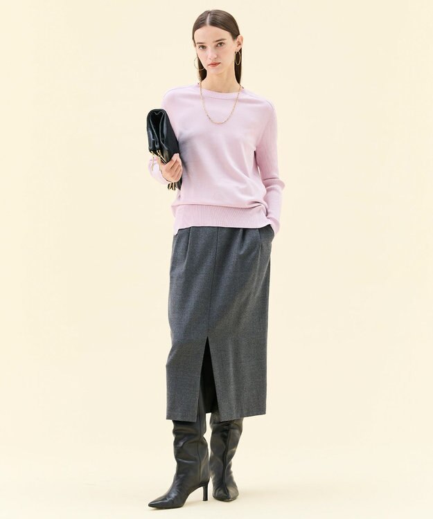 BEIGE， 【WEB限定・洗える】WILLOW / ストレッチクルーネックリブニット Lilac