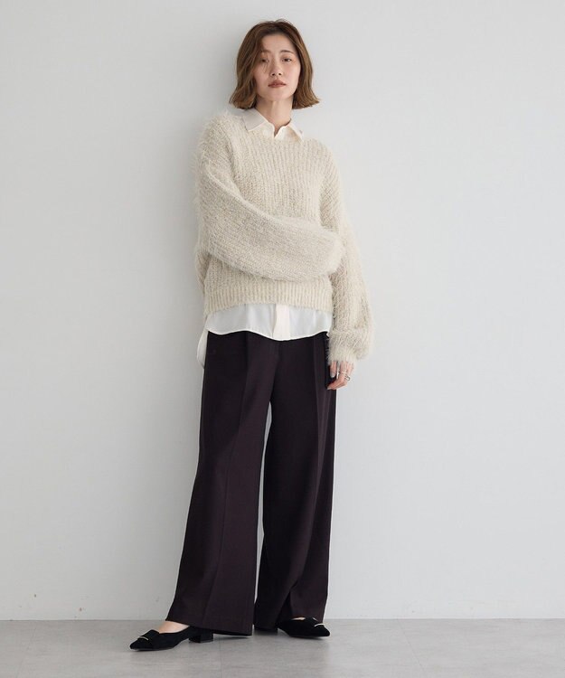 YECCA VECCA ラメシャギーボートネックニット Light Beige