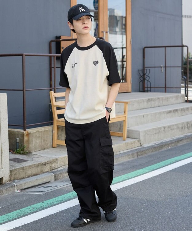 WEGO 【ユニセックス着用ITEM/MLサイズ展開】ワッフルラグランT（SS） オフホワイト