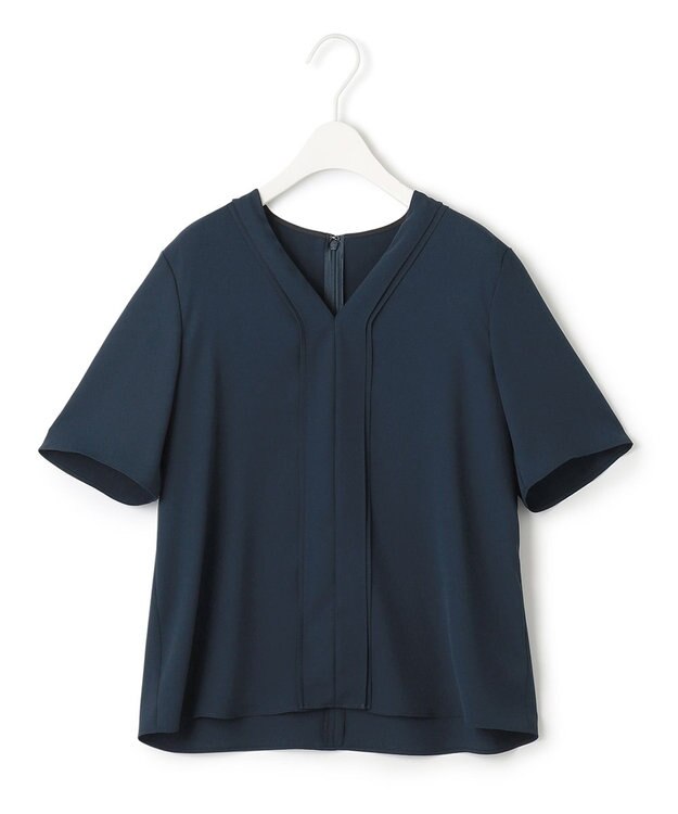 ICB 【洗える】ソフトジョーゼット Vネックブラウス ネイビー系