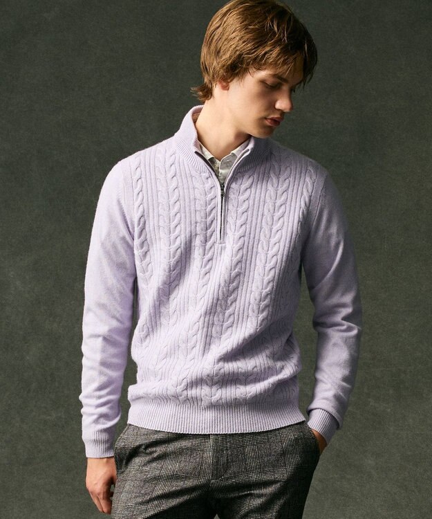 JOSEPH ABBOUD 【キングサイズ・暖か/軽量】カシミヤブレンド ハーフジップ ニット ライラック系