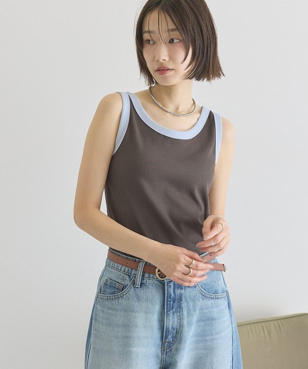 AMERICAN HOLIC バイカラーテレコタンクトップ Dark Brown