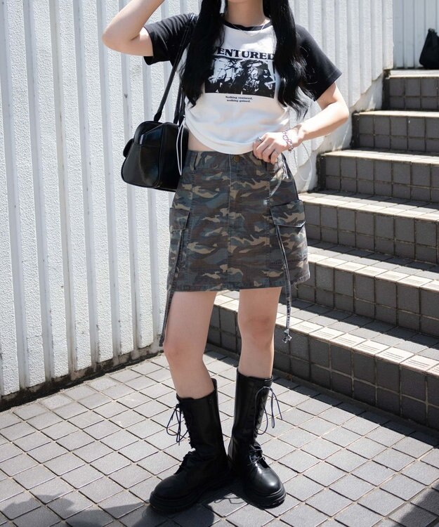 WEGO ヴィンテージウォッシュカーゴミニスカート 柄1