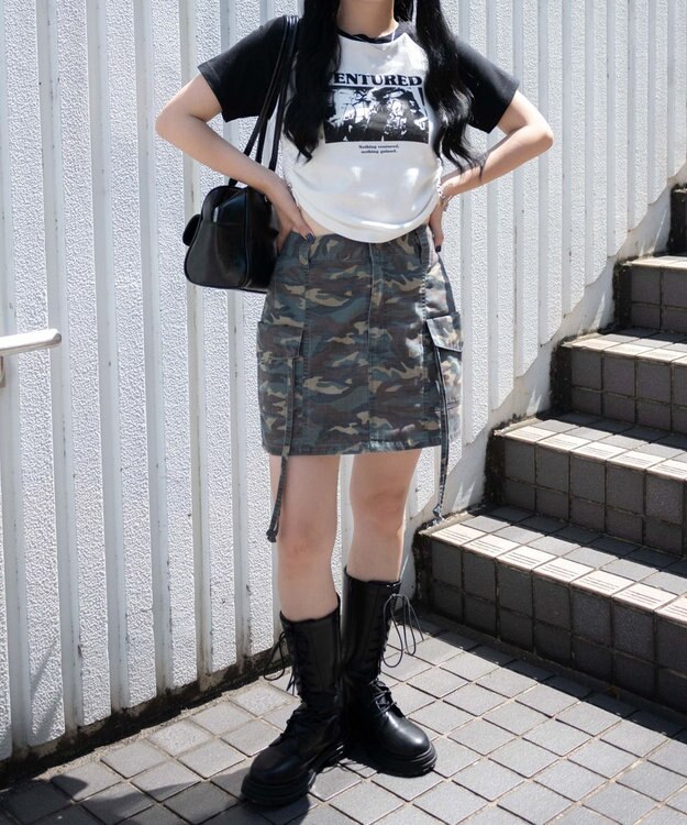 WEGO ヴィンテージウォッシュカーゴミニスカート 柄1