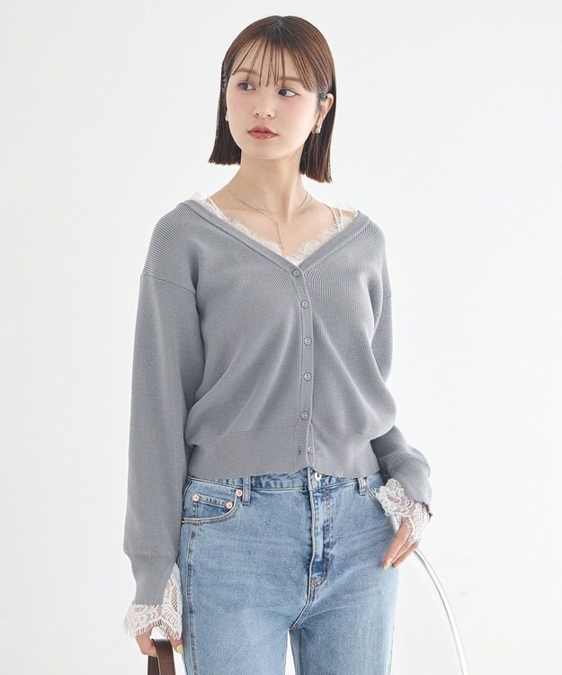 earth music&ecology レーストリムカーディガン Gray