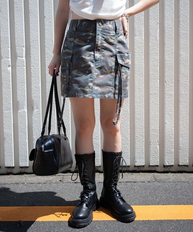 WEGO ヴィンテージウォッシュカーゴミニスカート 柄1