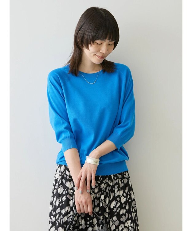 AMERICAN HOLIC ＵＶカットラグラン５分袖ニットプルオーバー Blue