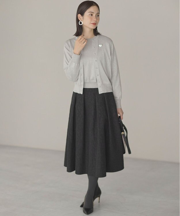 組曲 【WEB限定カラーあり】フラワーラメジャカード フレアスカート ブラック系