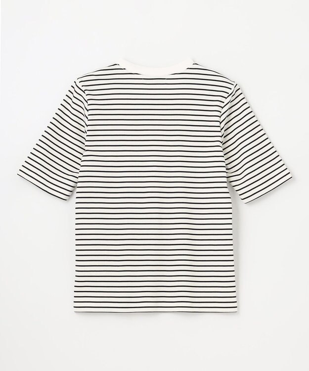 ANY 【UVケア・接触冷感】コンパクトクルーネックＴシャツ オフ×ブラックボーダー