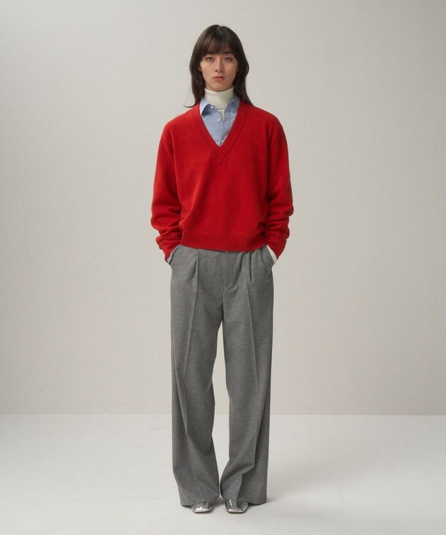 ATON MERINO COLLEGE KNIT | Vネックセーター RED