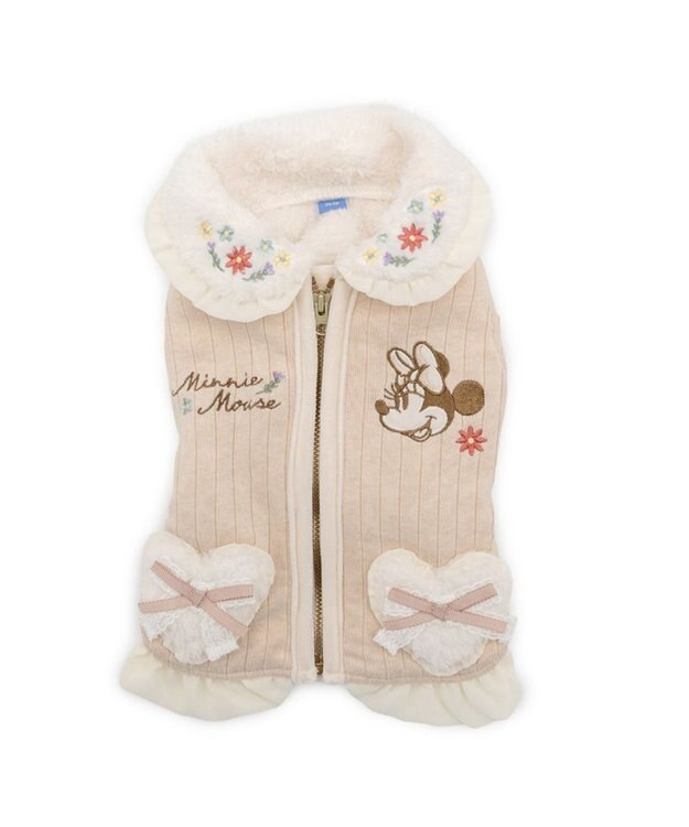 PET PARADISE ディズニー ミニーマウス お花 ジップUP ベスト 小型犬 ピンクベージュ