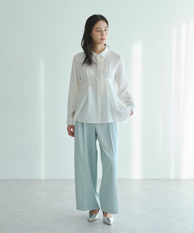 YECCA VECCA パールジャガードペプラムブラウス Off White