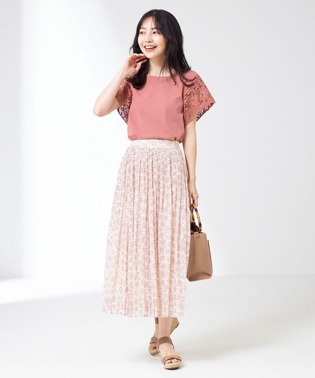 ANY SIS 【洗える】クリスタルプリーツフラワー スカート アイボリー系