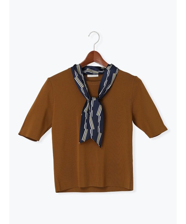 Te chichi スカーフカラーハーフスリーブニット ブラウン