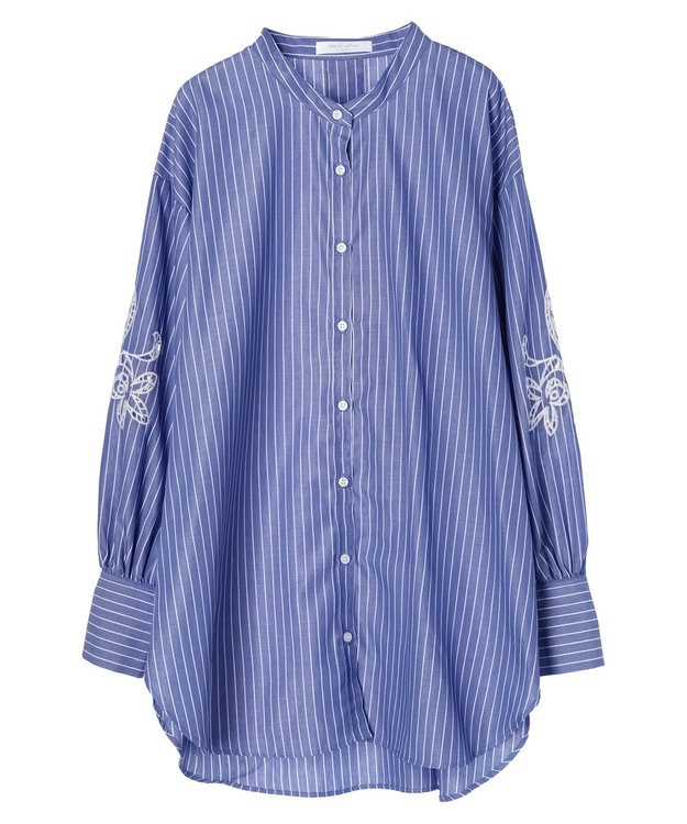 Green Parks 袖刺繍シャツチュニック Blue