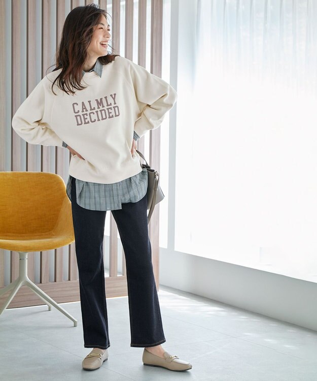 ANY L 【洗濯機可能/サスティナブル】ロゴ裏起毛クルーネックプルオーバー エクリュ