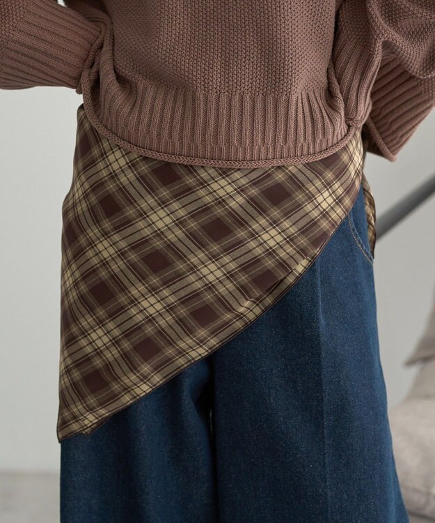 earth music&ecology チェックスカーフ Brown