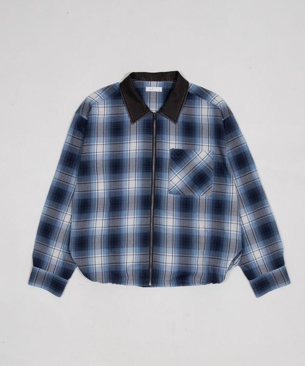 WEGO 【ユニセックス着用ITEM】オンブレチェックシャツジャケット ブルーチェック1