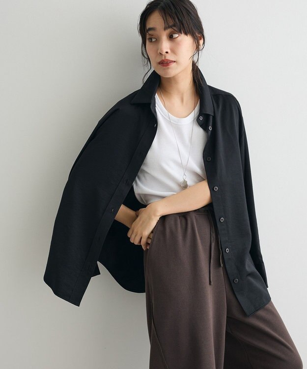 CRAFT STANDARD BOUTIQUE オーバーサイズサテンシャツ Black