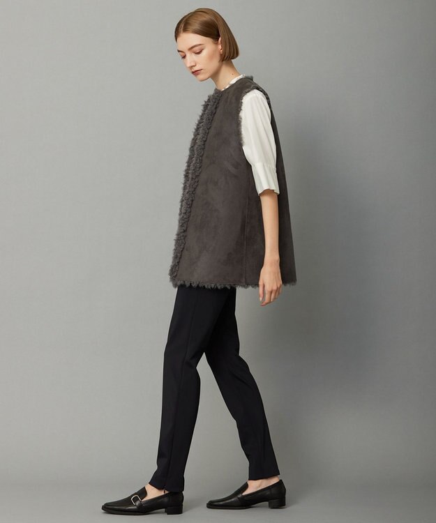 ICB 【リバーシブル着用可能】フェイクムートン ジレ チャコール系