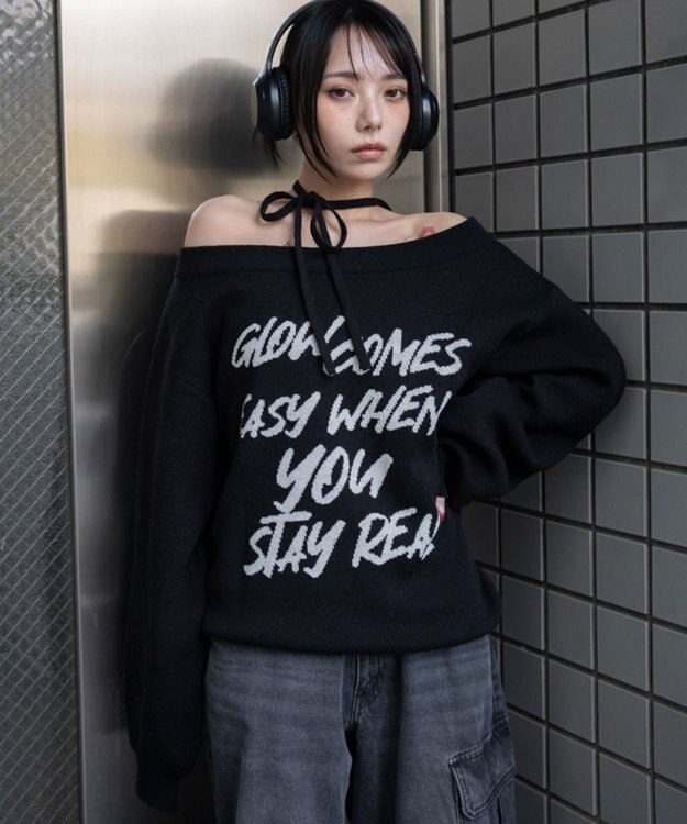 WEGO 2WAYショルダーリボンニット ブラック