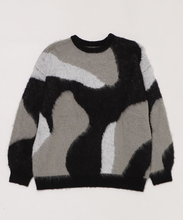 WEGO 【2025年秋冬新作】シャギーパターンニットBIGプルオーバー 柄1