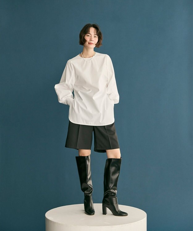 #Newans 【洗濯機可】シャーリングカフスシャツ ホワイト