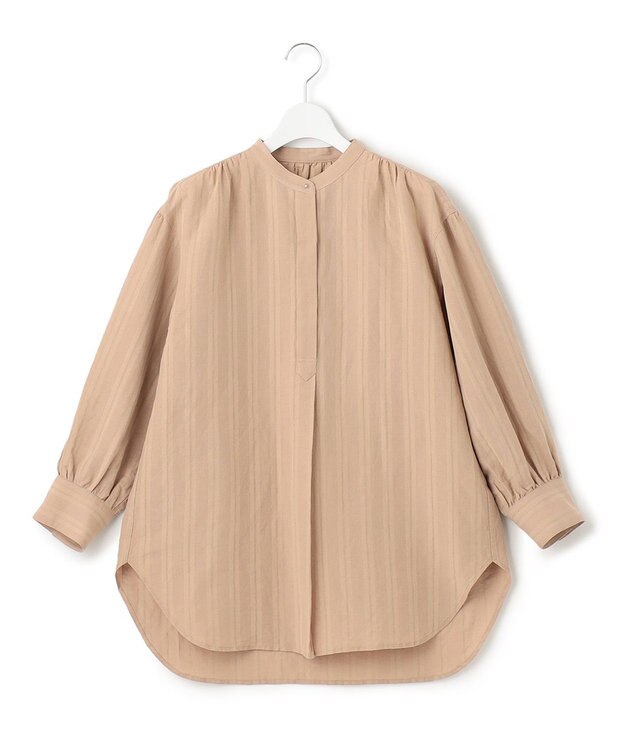 23区 【洗える】カラミストライプ ヘンリーネック ブラウス キャメル系