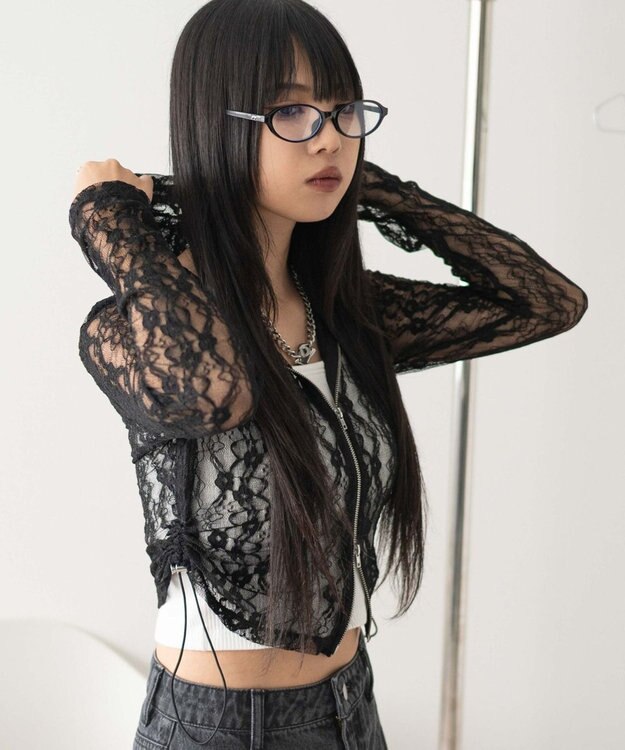 WEGO レースダブルジップパーカー ブラック