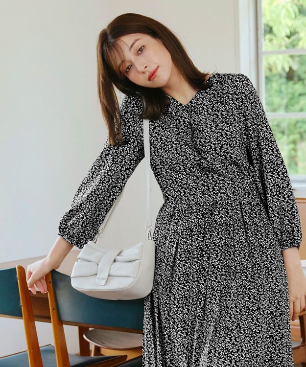 Tiaclasse 【洗える・新色追加】パフスリーブプリーツワンピース ブラック