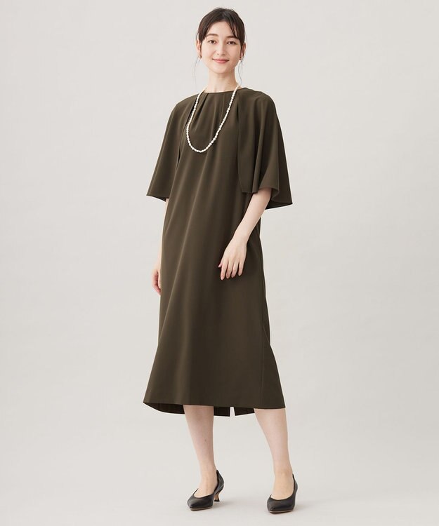 自由区 S 【カタログ掲載・洗える】ドレープスリーブ ワンピース モカ