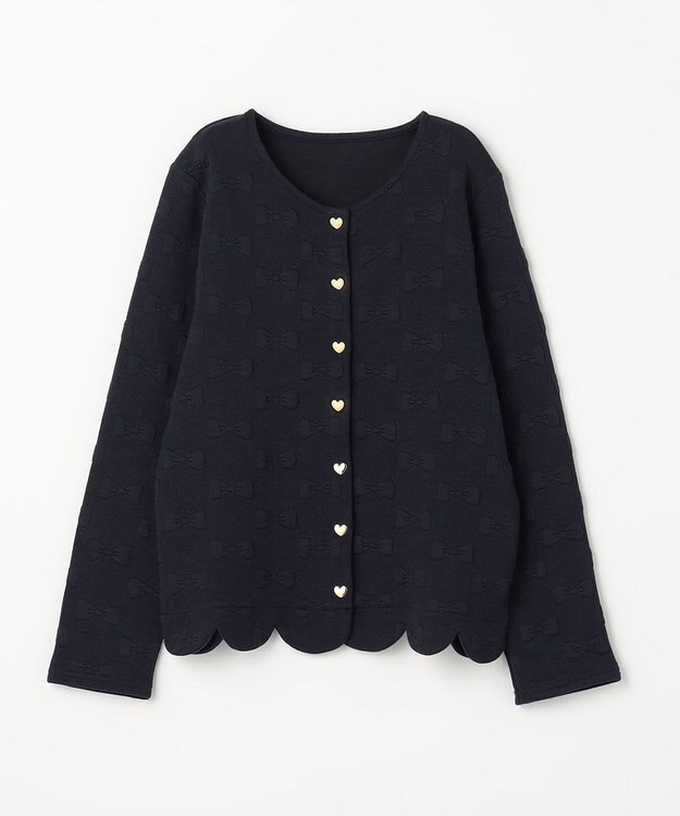 ANY KIDS リボン ジャガード カーディガン ネイビー