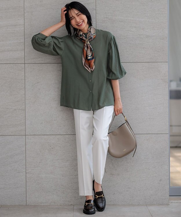 23区 S 【一部店舗限定】シアー リネン ミックス シャツ カーキ系