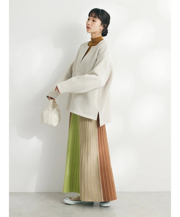 CRAFT STANDARD BOUTIQUE マルチストライプバイカラーニットスカート Beige