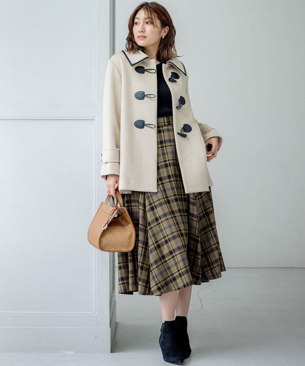 組曲 L シアーツイルチェック フレアスカート ダークブラウン系3