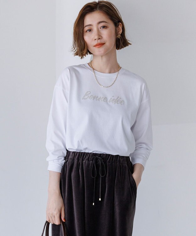 23区 【~6/28まで受注生産】カスタマイズ スパンコール刺繍 長袖 Tシャツ ホワイト×シルバー