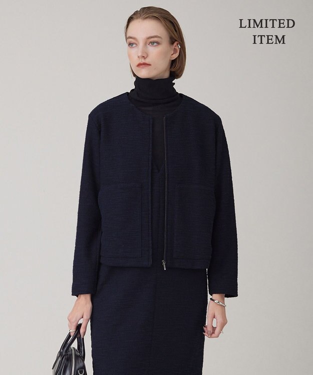 ICB 【WEB限定・洗える】 ツイードインレイ ブルゾン ネイビーブルー系