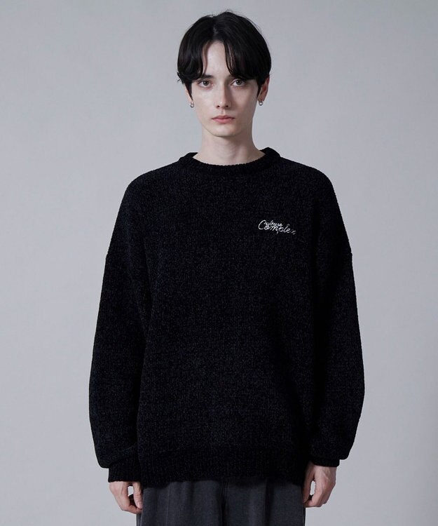 WEGO ベロアモールワンポイントプルオーバー ブラック