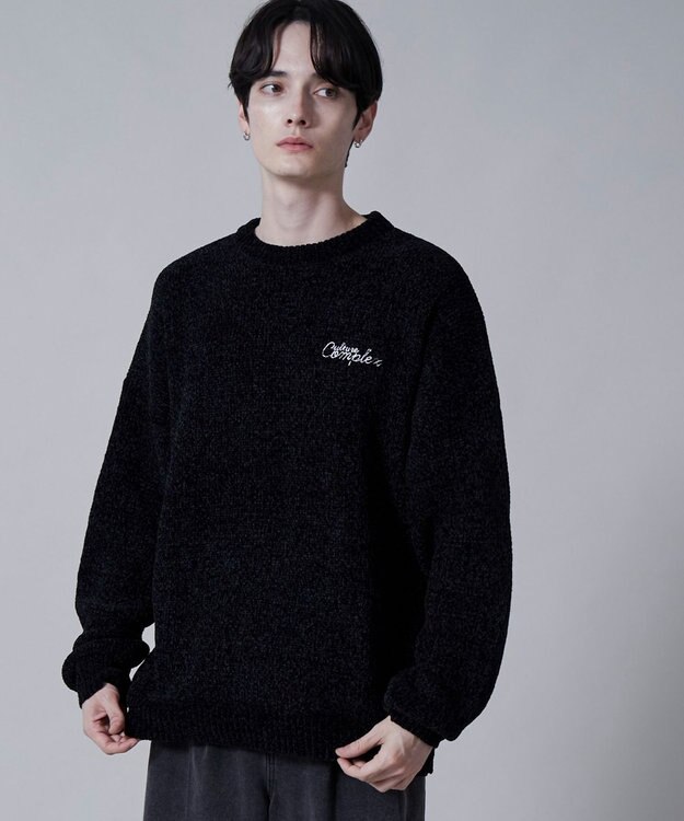 WEGO ベロアモールワンポイントプルオーバー ブラック