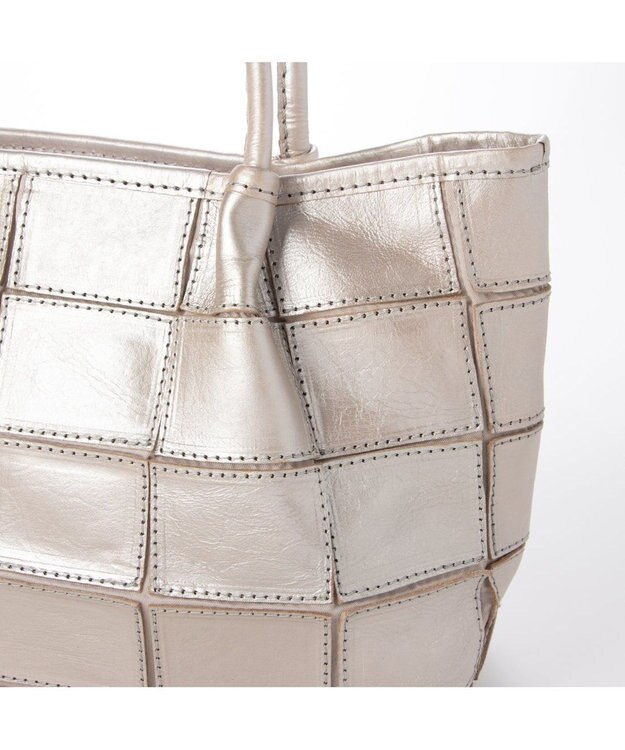 UNBILLION ピークスピーク PEAKSPEAK / 牛革パッチワーク・フラップトートL シルバー