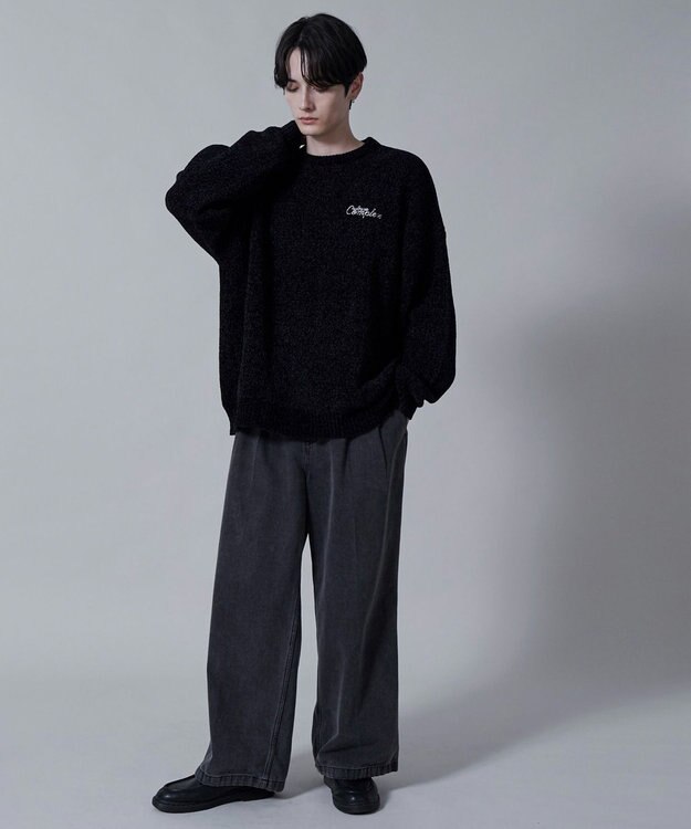 WEGO ベロアモールワンポイントプルオーバー ブラック