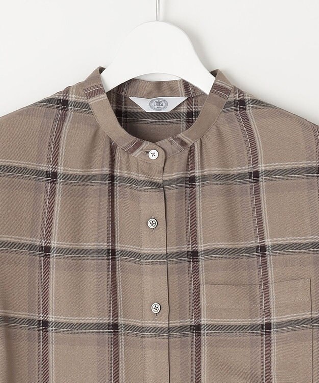 J.PRESS LADIES 【洗える】ハイツイストチェック バンドカラー ブラウス ベージュ系3