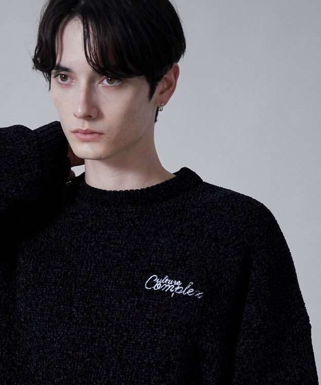 WEGO ベロアモールワンポイントプルオーバー ブラック