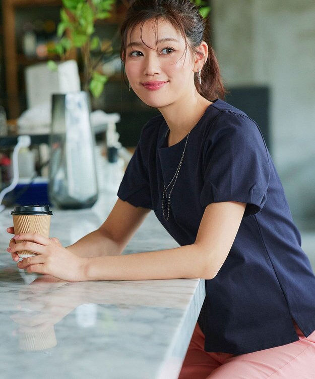 Tiaclasse 【UVケア・接触冷感】“あまラク” タックパフスリーブカットソートップス ネイビー